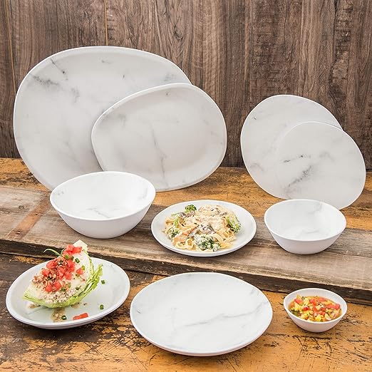 Carlisle FoodService Products Ridge Reusable Plastic Bowl for Home and Restaurant, Melamine, 52 Ounces, Marble, (Pack of 12)