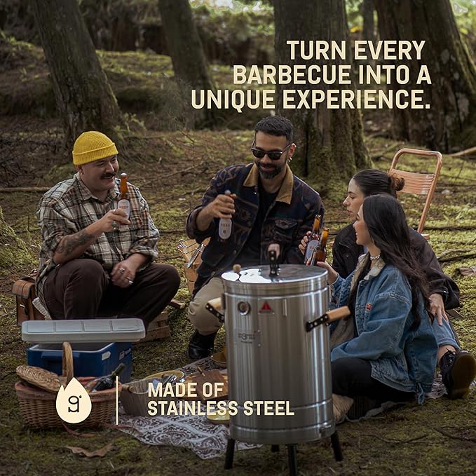 3-in-1 Stainless Steel Smoker Barrel Grill Premium – Portable Charcoal BBQ with Thermometer, 12 lbs Outdoor Cooking Smoker for Camping, Backyard & Home BBQ INGRILL