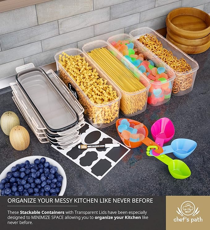 Chef's Path Airtight Food Storage Container Set (Set of 6) - Ideal for Pasta, Spaghetti & Noodles - Pasta Containers for Kitchen Organization and Storage - Plastic Canisters with Durable Lids