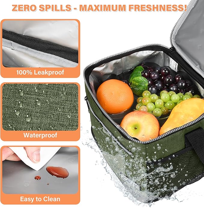 Tirrinia Insulated Lunch Box for Men/Women, Leakproof Lunch Bag for School Work, Enlarge Lunch Tote Kids Boys Girls Back to School, Soft Reusable Cooler Office Picnic Work Beach Camping with Shoulder