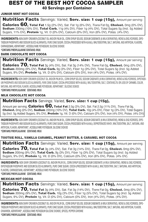 Best of The Best Pods Compatible With 2.0 Keurig K Cup Brewers Variety Sampler Assorted Cocoa 5 Cups Of Each Flavor, Hot Chocolate, 40 Count