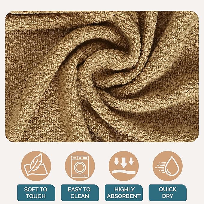 Casa Platino Kitchen Dish Cloths and Dish Towels, 8 Pc Cotton Set with Dual Designs for Drying and Surface Care, Soft and Stylish Helpers for Warm-Toned Kitchens – Beige