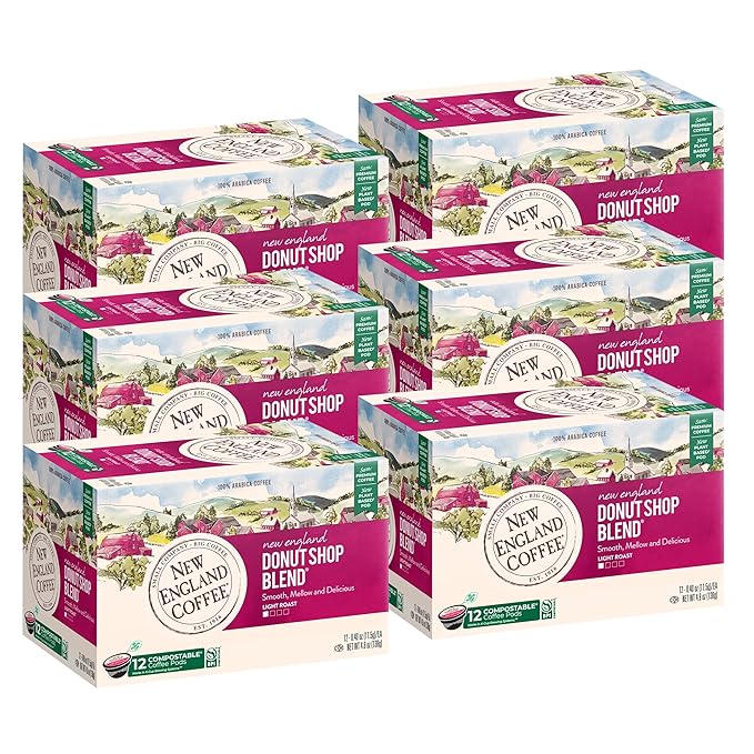 New England Coffee New England Donut Shop Blend Light Roast K-Cup Pods 12 ct. Box (Pack of 6)