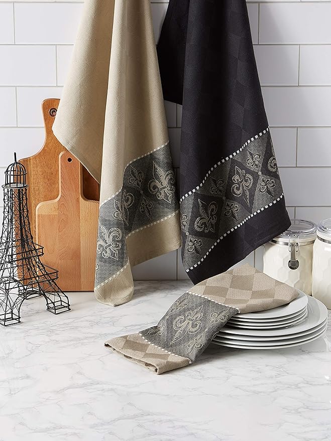 DII Cotton French Jacquard Dish Towels, Set of 3, Decorative Tea Towels for Everyday Kitchen Cooking and Baking-French Macaroons