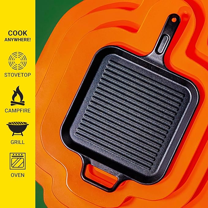 Lodge BOLD 12 Inch Seasoned Cast Iron Square Griddle, Design-Forward Cookware