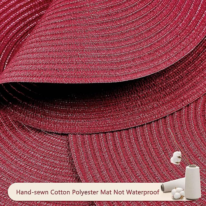 FunWheat Round Braided Placemats Set of 8 Place mats for Dining Tables Woven Heat Resistant Table Mats 15 inch (Wine,8pcs)