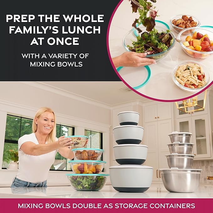 Double Wall Stainless Steel Mixing Bowls with Airtight Lids (Set of 4) Nesting Bowls for Space Saving Storage - Non-Slip Bottoms for Stability - Mixing Bowl Set For Cooking, Baking & Food Storage.