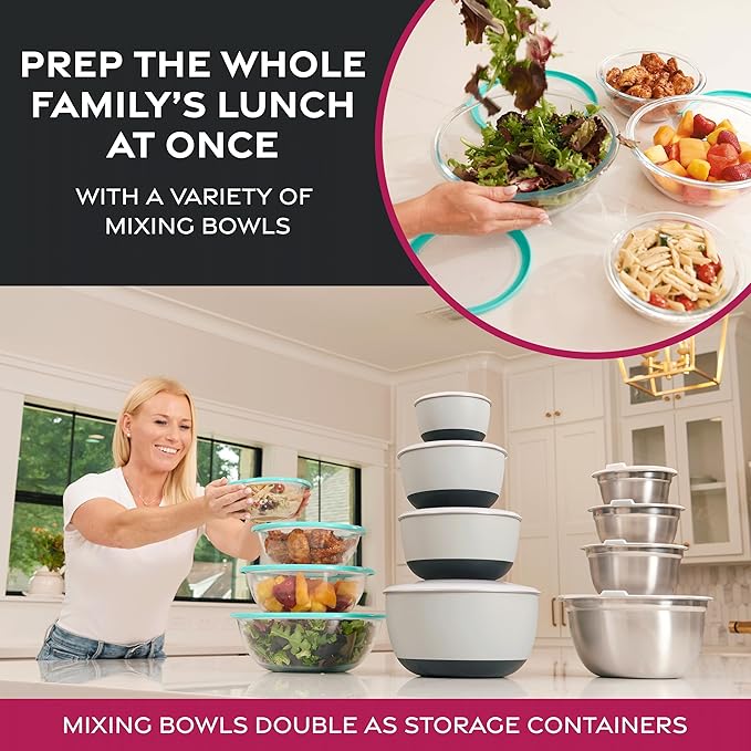 Stainless Steel Mixing Bowls Set with Lids, Home Kitchen Cooking Essentials Household Must Haves for Baking, 5 Pieces