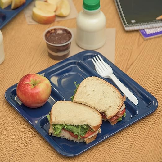 Carlisle FoodService Products Melamine Right-Hand 4-Compartment Tray, 10x9.75 Inches, Dark Blue, Pack of 48