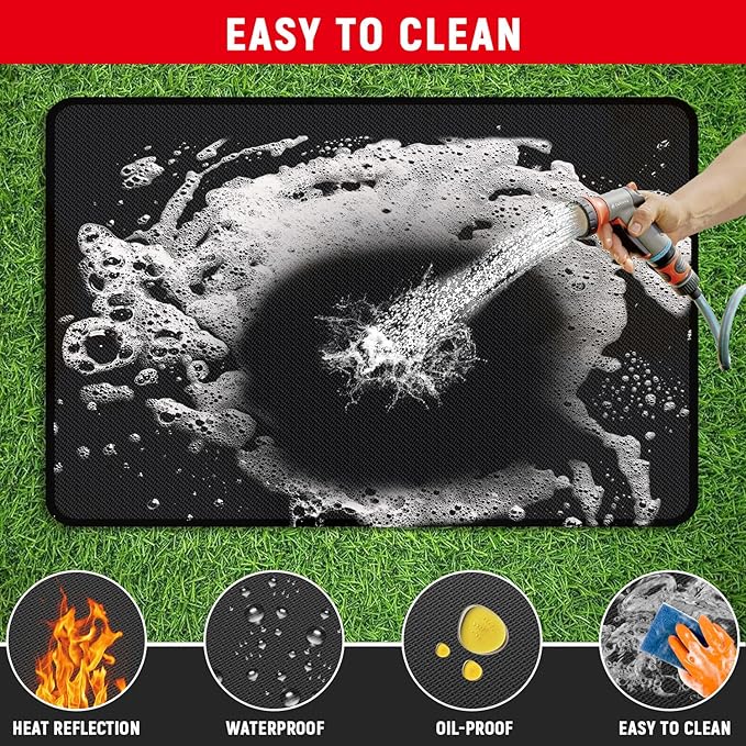 75 x 48 inch Under Grill Mats for Outdoor Grill, Double-Sided Fireproof, Oil and Waterproof Protective Mat for Grass and Deck, Outerdoor BBQ Fire Pit Fireplace Mat