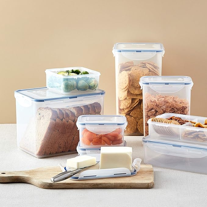 LOCK & LOCK Easy Essentials Food Storage lids/Airtight containers, BPA Free, 10 Piece - Square, Clear