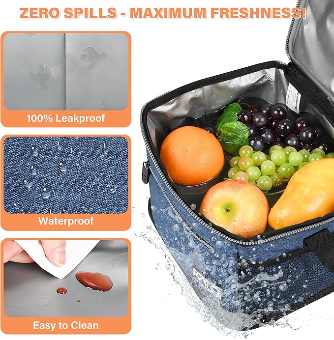 Tirrinia Insulated Lunch Box for Men/Women, Leakproof Lunch Bag for School Work, Large Lunch Tote Kids Boys Girls Student Back to School, Soft Cooler Office Picnic Beach Camping for Adults,Dark Blue