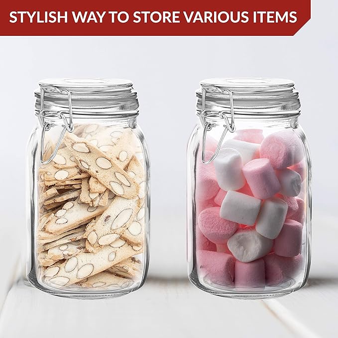 Set of 2 Large Mason Jar with Lid (3 Liter) | Airtight Storage Container for Food, Flour, Pasta, Coffee, Candy, Dog Treats, Snacks & More | 100 Ounces