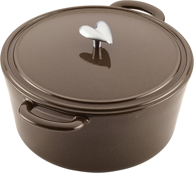Ayesha Curry Cast Iron Enamel Casserole Dish/ Casserole Pan / Dutch Oven with Lid - 6 Quart, Brown Sugar