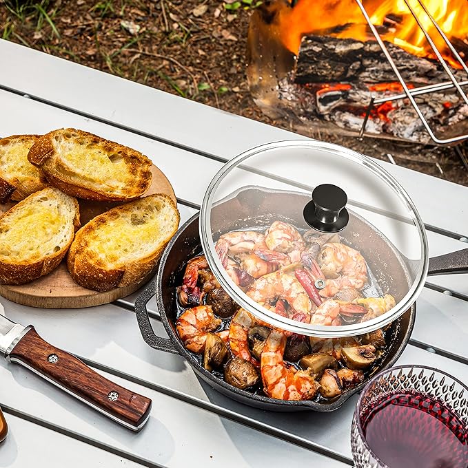 Utopia Kitchen Saute Frying Pan 12 Inch, Cast Iron Chefs Pan, Pre Seasoned Cast iron Skillet With Lid, Safe Grill Cookware for Indoor & Outdoor Use, Black