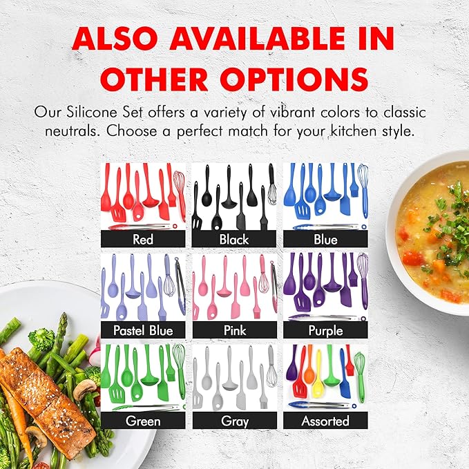 Chef Craft - Premium Silicone Kitchen Tools and Utensils Set, Non-Scratch, Withstands Temperatures up to 450°F, BPA-Free, 9 Piece Cooking Utensils Set, Pastel Blue
