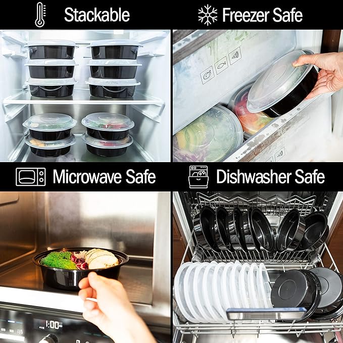 Igluu Meal Prep Containers Reusable (10 Pack) – Round Food Containers with Lids – Stackable, Microwave, Freezer & Dishwasher Safe – 28oz/828ml – 1 Compartment – BPA-Free