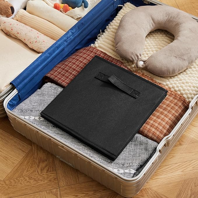 MAX Houser Fabric Cloth Storage Bins,Foldable Storage Cubes Organizer Baskets with Dual Handles for Home Bedroom Storage,Set of 6(Black)