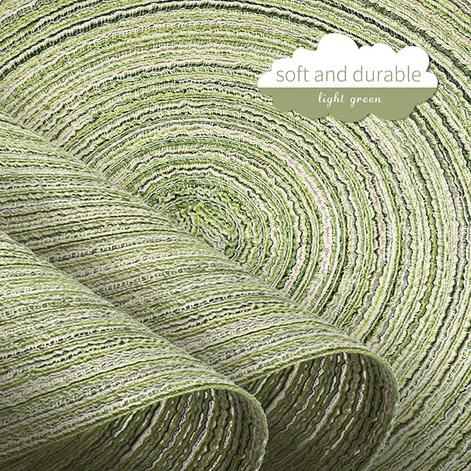 FunWheat Round Braided Placemats Set of 6 Place mats for Dining Tables Woven Heat Resistant Table Mats 15 inch (Light Green)