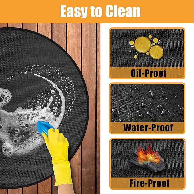 23.8 in Heat Resistant Grill Mat for Outdoor Tabletop Grill to Protect Your Prep Grill Table, Circle Heat Resistant Mats for Countertop, Fireproof & Water Proof & Oil Proof Tabletop Fire Pit Mat-Black