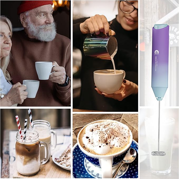 Powerful Milk Frother Handheld Foam Maker, Mini Whisk Drink Mixer for Coffee, Cappuccino, Latte, Matcha, Hot Chocolate, No Stand, North Light