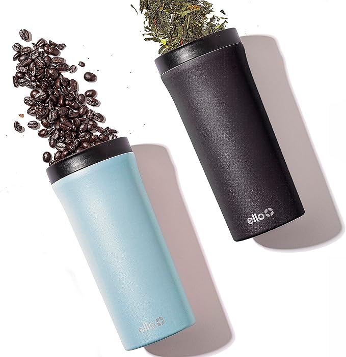 Ello Arabica 14oz Stainless Steel Travel Mug with Leak-Proof Slider Lid, Keeps Hot for 5 Hours, Perfect for Coffee or Tea, BPA-Free Tumbler | Gift for Coffee Lovers, Black