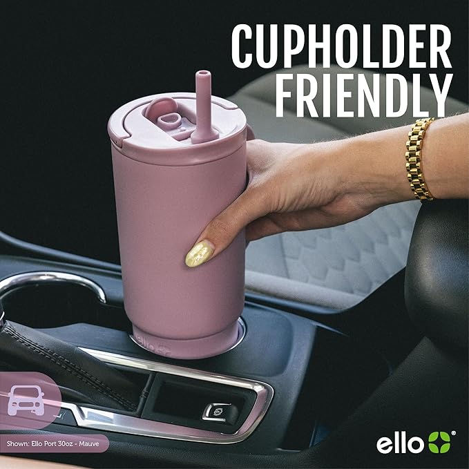 Ello Port 30oz Tumbler with Carry Loop & Integrated Handle | Vacuum Insulated Stainless Steel Reusable Water Bottle Travel Mug | Leak Proof Lid | Flexible Straw | BPA-Free | Dishwasher Safe | Lilac