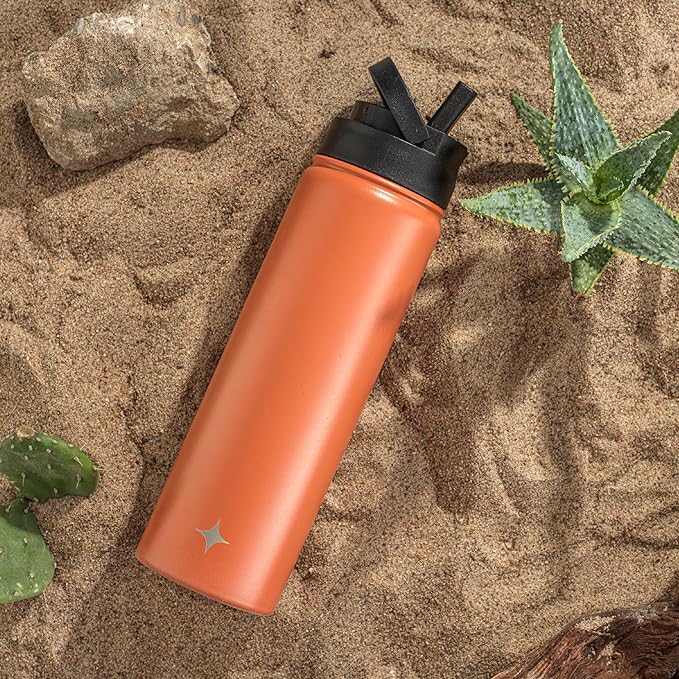 JoyJolt Triple Insulated Water Bottle with Straw Lid AND Flip Lid! 22oz Water Bottle, 12 Hour Hot/Cold Vacuum Insulated Stainless Steel Water Bottle. BPA-Free Leakproof Water Bottles - Thermos Bottle