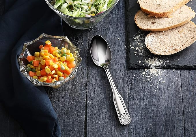 New Star Foodservice 58345 Shell Pattern, 18/0 Stainless Steel, Dinner/Dessert Spoon, 7.5-Inch, Set of 12
