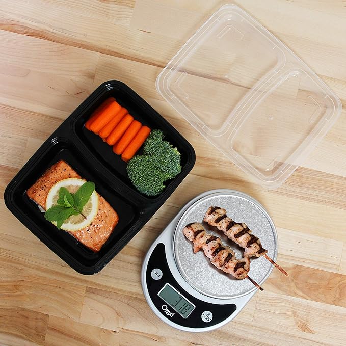 Freshware Meal Prep Containers [50 Count ] 2 Compartment with Lids, Food Storage Containers, Bento Box, BPA Free, Stackable, Microwave/Dishwasher/Freezer Safe (28 oz)