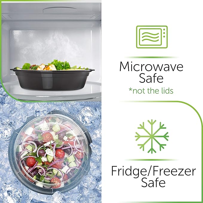 PrepNaturals Reusable Plastic Containers with Lids, 60 Pack, Black, Meal Prep Bowls, Lunch Containers, BPA, PVC and Phthalate Free, Microwave and Freezer Safe