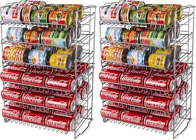 Atlantic Gravity-Fed Compact Double Canrack – Kitchen Organizer, Durable Steel Construction, Stackable or Side-by-Side, PN in Silver (Pack of 2)