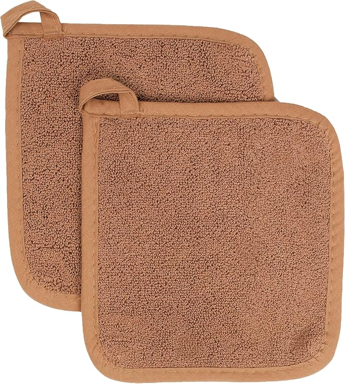RITZ Terry Potholder & Hot Pad: Unparalleled Heat Resistant, Durable 100% Cotton – Ergonomically Designed for Optimal Grip – Easy-Care Machine Washable – 2-Pack, Copper