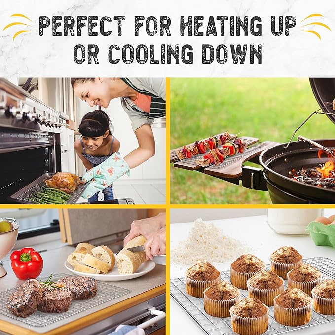 Checkered Chef Cooling Rack for Cooking and Baking - 11 ¾" x 17 Set of 2 Stainless Steel, Oven Safe Grid Wire Cookie Cooling Racks