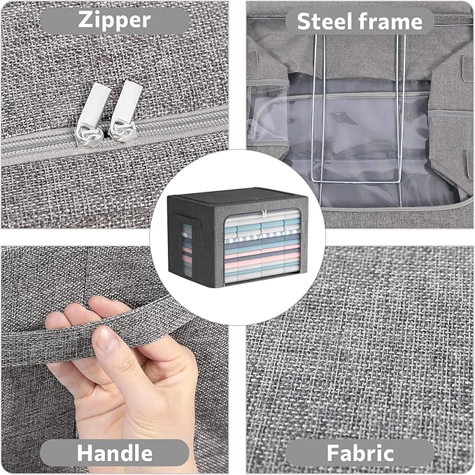 FHSQX 2 Pack Clear Window Storage Bins Large Foldable Fabric Storage Bins Boxes for Clothes Stackable Organizer Set with Carrying Handles19.7X 15.7X 12.6 Inches
