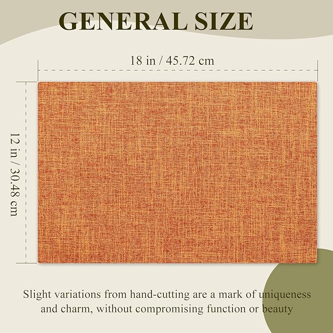 KXN Thanksgiving Placemats Set of 4, Dual-Layer Thickened Faux Linen Table Mats, Heat Resistant & Wrinkle-Free, Machine Washable Cloth Place Mats for Kitchen Dining Indoor Outdoor (Orange)