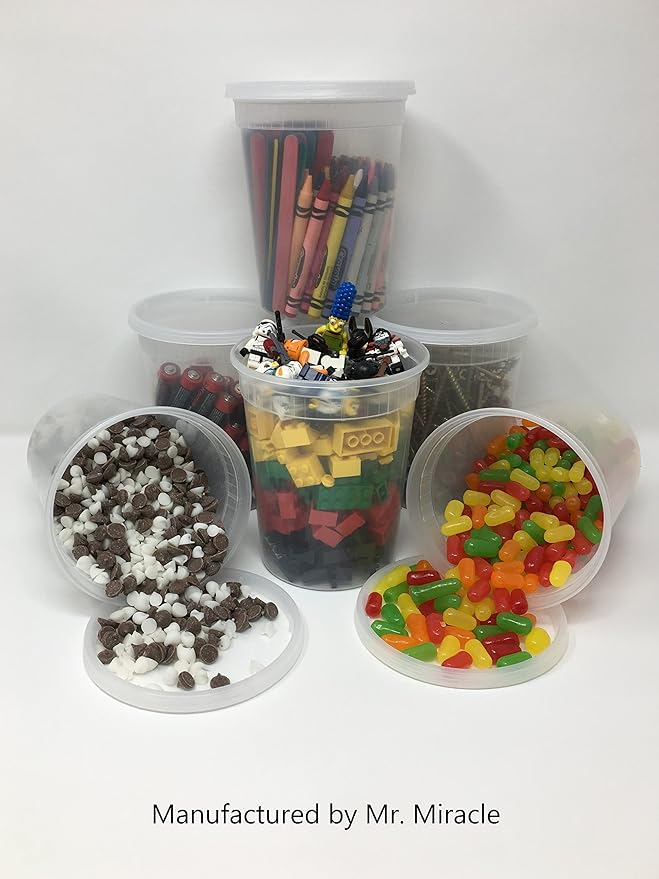 Mr Miracle Deli Containers with Lids - 48 Pack of 32 oz Clear Airtight Reusable Plastic Food and Multi-Purpose Containers - Microwave, Freezer, and Dishwasher Safe