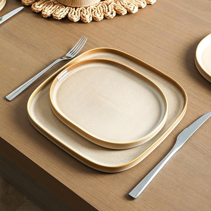 Stone Lain Cairo 24-Piece Dinnerware Set Stoneware, Plates and Bowls Set, Microwave and Dishwasher Safe, Includes Dinner and Salad Plates, Cereal Bowls, Dishes for 8, Sand