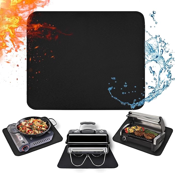 15 x 18 in Fireproof Grill Mats for Outdoor Tabletop Grill to Protect Your Grill Table - Heat Resistant Grill Table Mat - Waterproof & Oilproof BBQ Mat - Black (1mm)