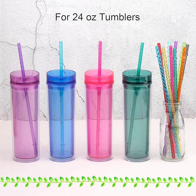 Dakoufish 11 Inch Reusable Plastic Swirl Drinking Straws for 16 OZ 20 OZ 30 OZ Stanley,YETI,Starbucks,Owala Tumblers,Set of 12 Pcs Replacement Straws With Brush(11inch,12color)