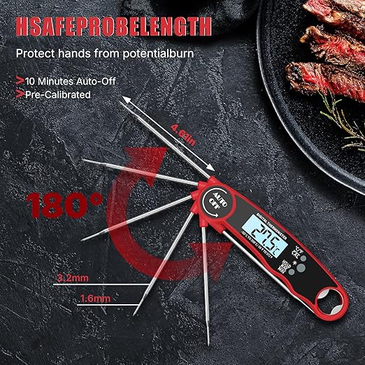 Grill Meat Thermometer Digital, Digital Instant Read Food Thermometer, Waterproof Cooking Probe, LCD Display, Temperature Guide BBQ Accessories Grill Gifts for Men Him Dad Fathers Day