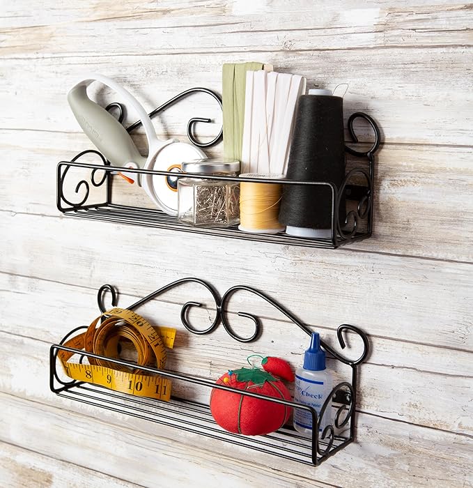 DII Farmhouse Vintage Decorative Metal Pantry Spice Rack Organizer, 12" Lx2.5 Dx4.33 H, Spice Rack Shelf 2 Piece