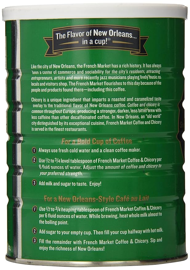 French Market Coffee & Chicory Decaffeinated Medium-Dark Roast Ground Coffee, 12oz Can (Pack of 2)