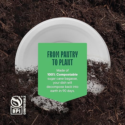 100% Compostable Paper Bowls 12 oz. [1000 Count] Heavy-Duty Soup Bowls - Natural White Color Unbleached Bagasse Bowls - Eco-Friendly Disposable Biodegradable Sugarcane - [Bulk Case 8/125 Pack]