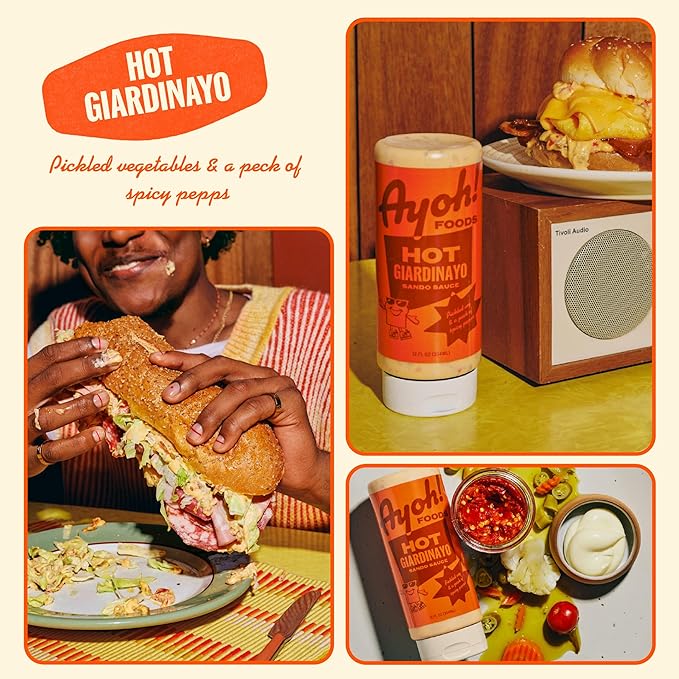 Ayoh Foods, Mayo Gone Wild, Made by Molly Baz - Easy to Squeeze, Perfect for; Sandwiches, Burgers, Fries, Nuggets, Wraps & Dips (Hot Giardinayo)