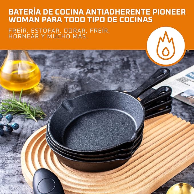 Bruntmor Cast Iron Frying Pan Set of 4-6x4 Inch Black Pre-Seasoned Skillets with Heat-Resistant Silicone - Mini Cast Iron Skillet Set for Stovetop, Oven, and Grill