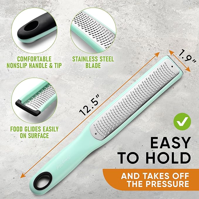 Spring Chef Premium Lemon Zester Grater with Handle - Fruit, Garlic, Lime, Orange, Nutmeg, Garlic Grater - Heavy Duty Kitchen Tool - Stainless Steel Citrus Zester with Blade Cover - Fine Shred, Mint