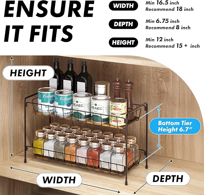 Simple Houseware Countertop Spice Rack 2-Tier Kitchen Spice Organizer Storage Shelves, Bronze