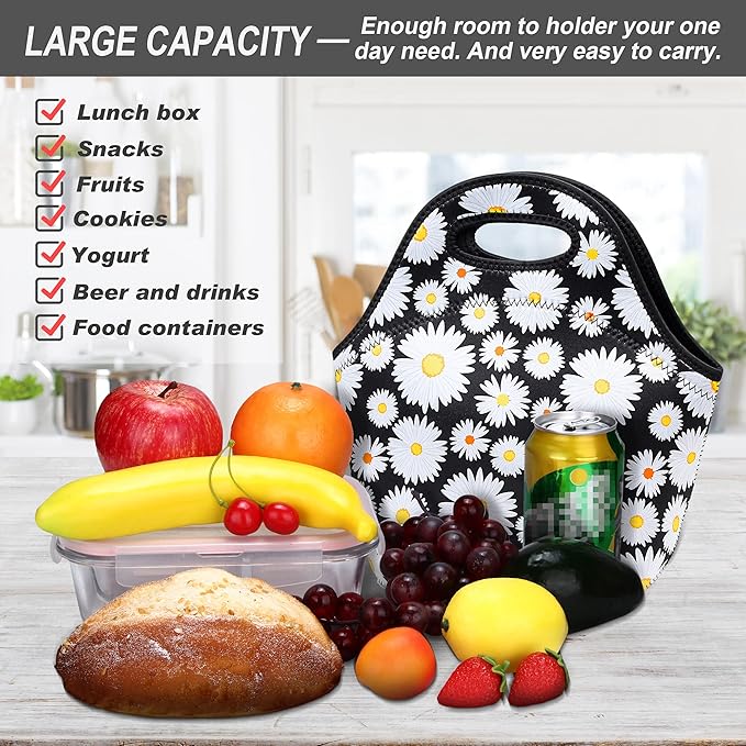 Neoprene Lunch Bag for Women Insulated Lunch Tote Bags Washable Lunch Container Box for Work Picnic Lightweight Meal Prep Bags for Men