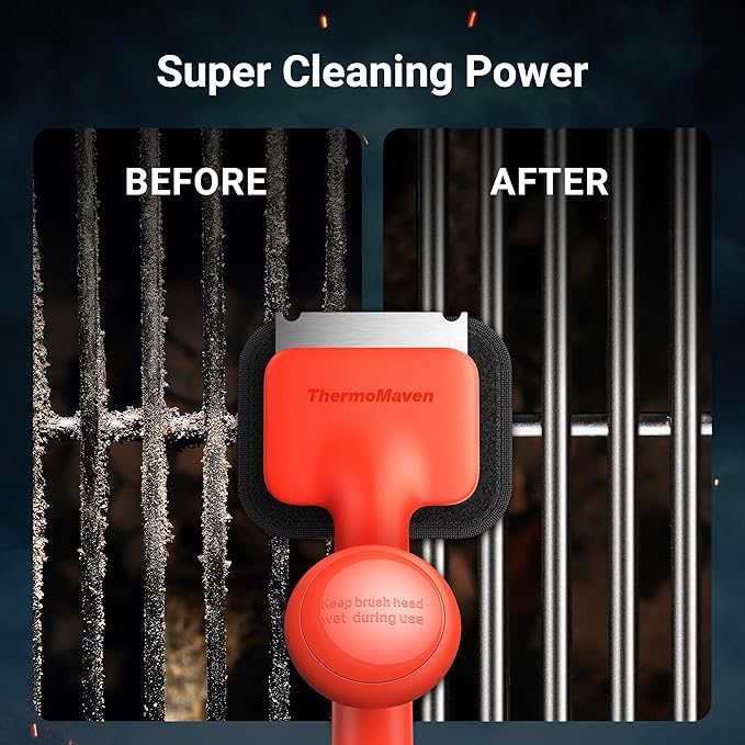 ThermoMaven BBQ Grill Brush Bristle Free - 17" Safe Steam Grill Cleaner Brush with Scraper and 5 Brush Heads for Porcelain/Gas/Charcoal Grill Outdoor Grill Barbecue Cleaner